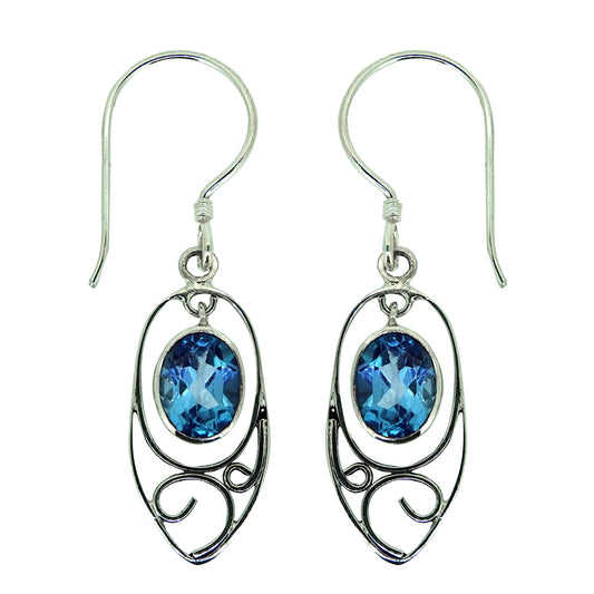 (230SBT) Dangle Blue Topaz Sterling Silver Earrings