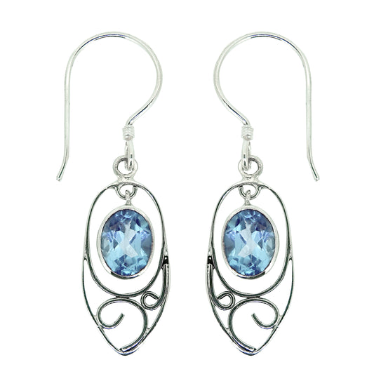 (230SBT) Dangle Blue Topaz Sterling Silver Earrings