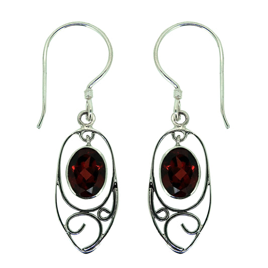 (230SGA) Dangle Garnet Sterling Silver  Earrings