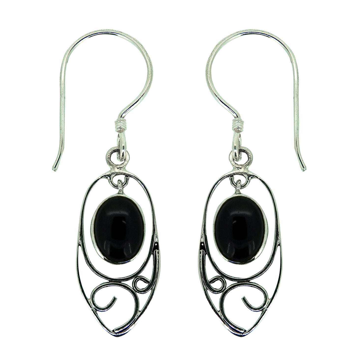 (230SON) Dangle Black Onyx Sterling Silver  Earrings