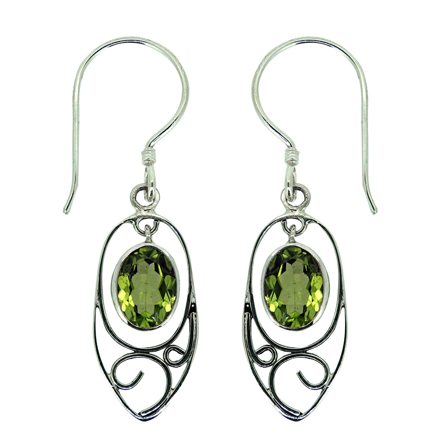 (230SPE) Dangle Peridot Sterling Silver Earrings