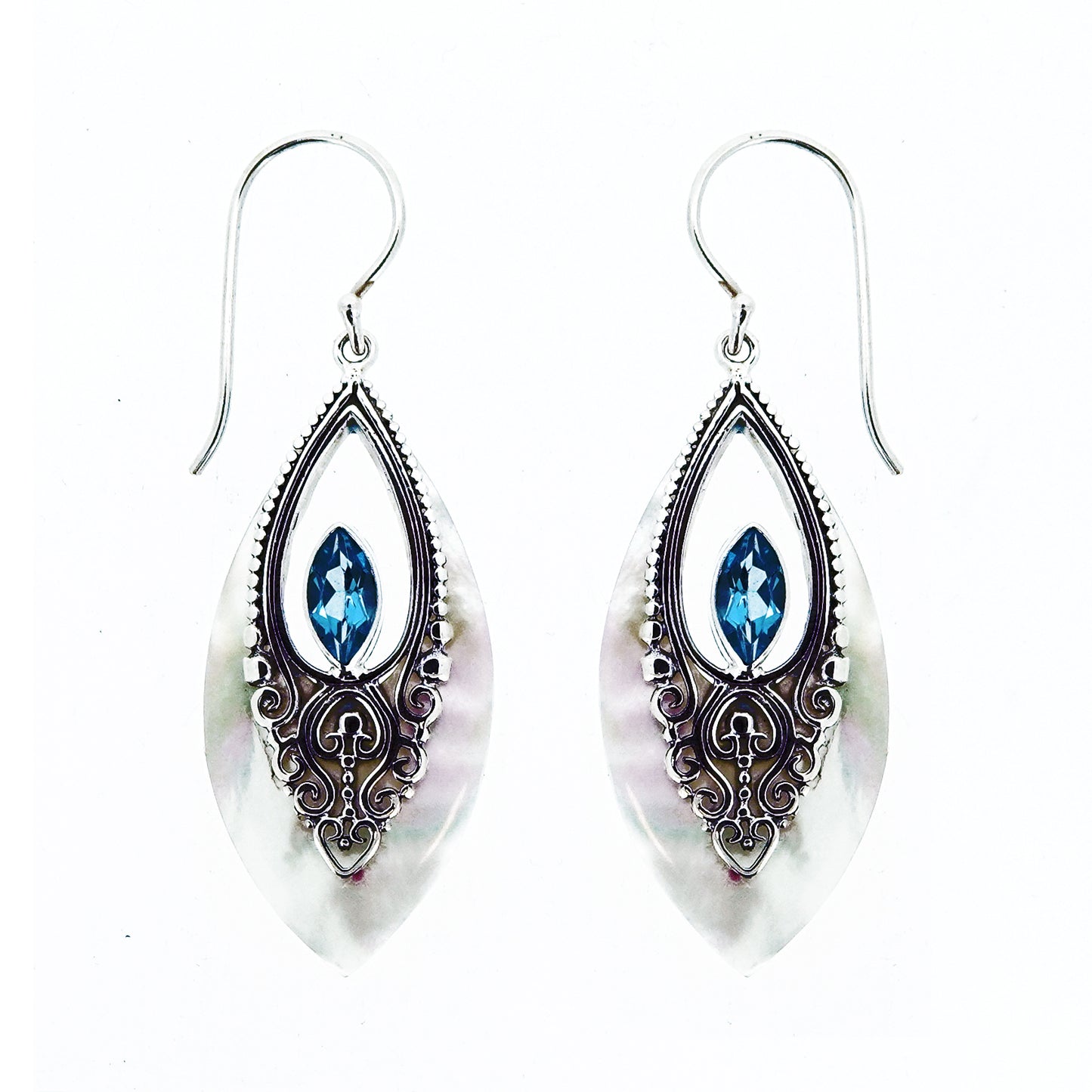 (241PBTMOP) Silver dangle earring with gemtone and shell