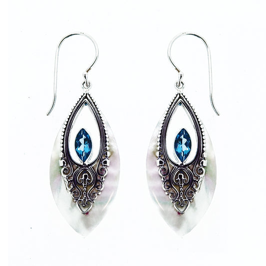 (241PBTMOP) Silver dangle earring with gemtone and shell