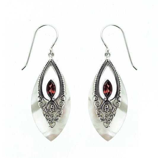 (241PGAMOP) Silver Dangle Earring With Gemstone and Shell