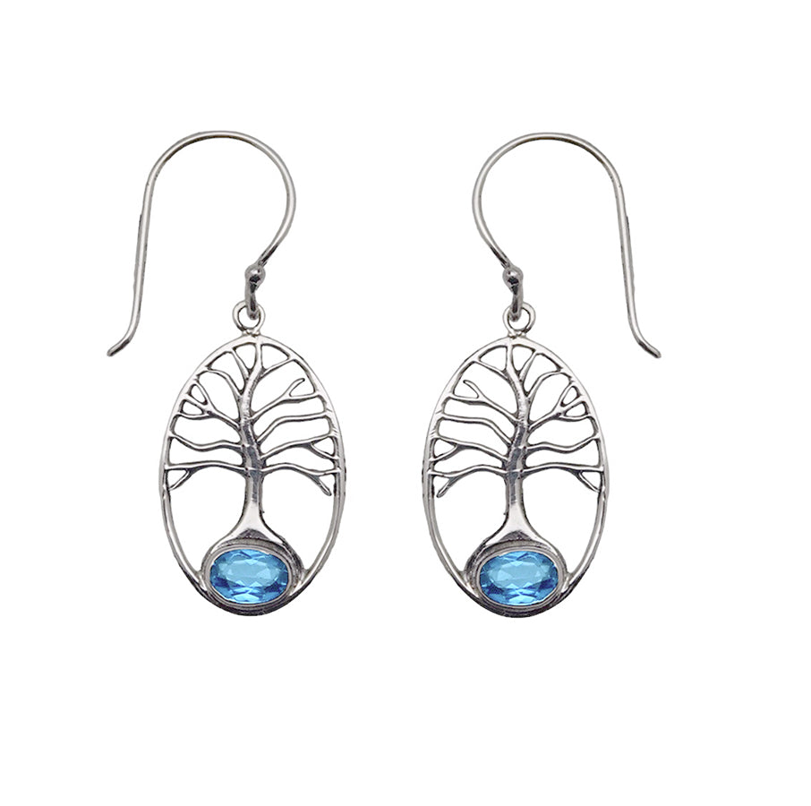 (241QBT) Blue Topaz Tree of Life Earrings