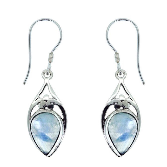 (242WBMS) Blue Moonstone Silver Drop Earrings