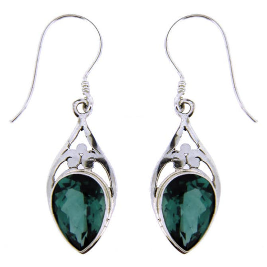 (242WGQ) Green Quartz Silver Drop Earring