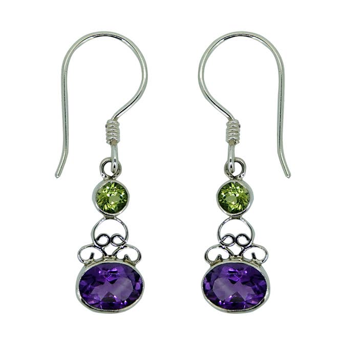 (247TPEAM) Peridot & Amethyst Sterling Silver Earrings