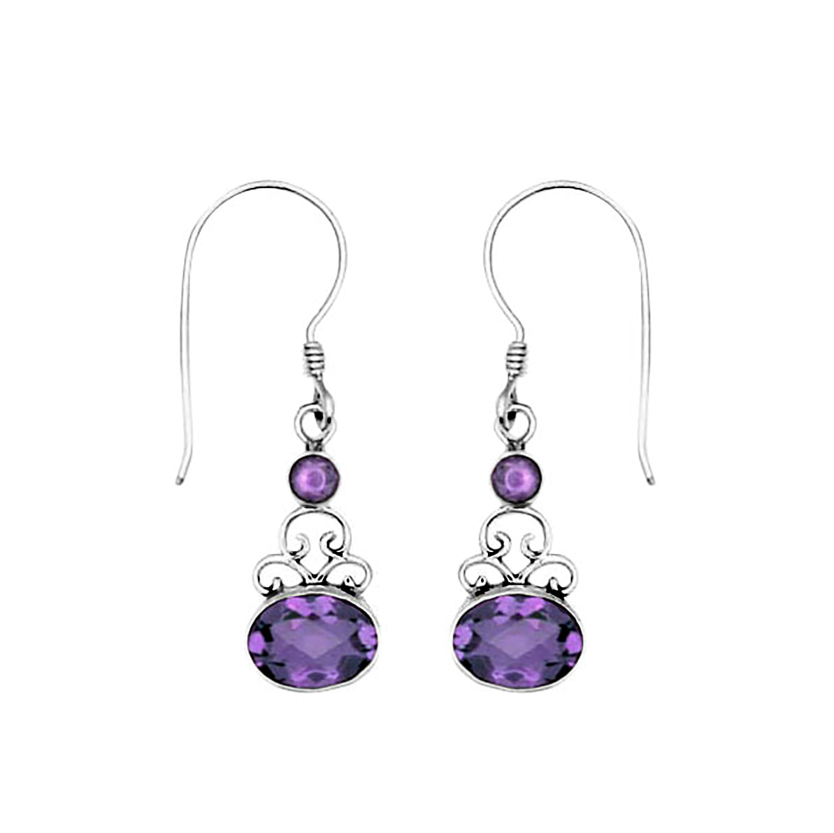 (247TAM) Amethyst Oval Stone Silver Earring