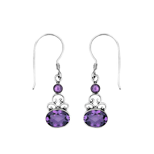 (247TAM) Amethyst Oval Stone Silver Earring