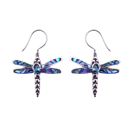 (248IBTPAUA)  Blue Topaz and PAUA shell Dragonfly Earrings