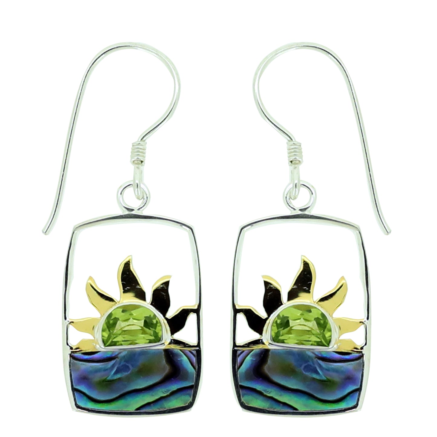 (251PPEPAUA) Peridot & Paua (Abalone) Shell Sunrise/Sunset Horizon Earrings