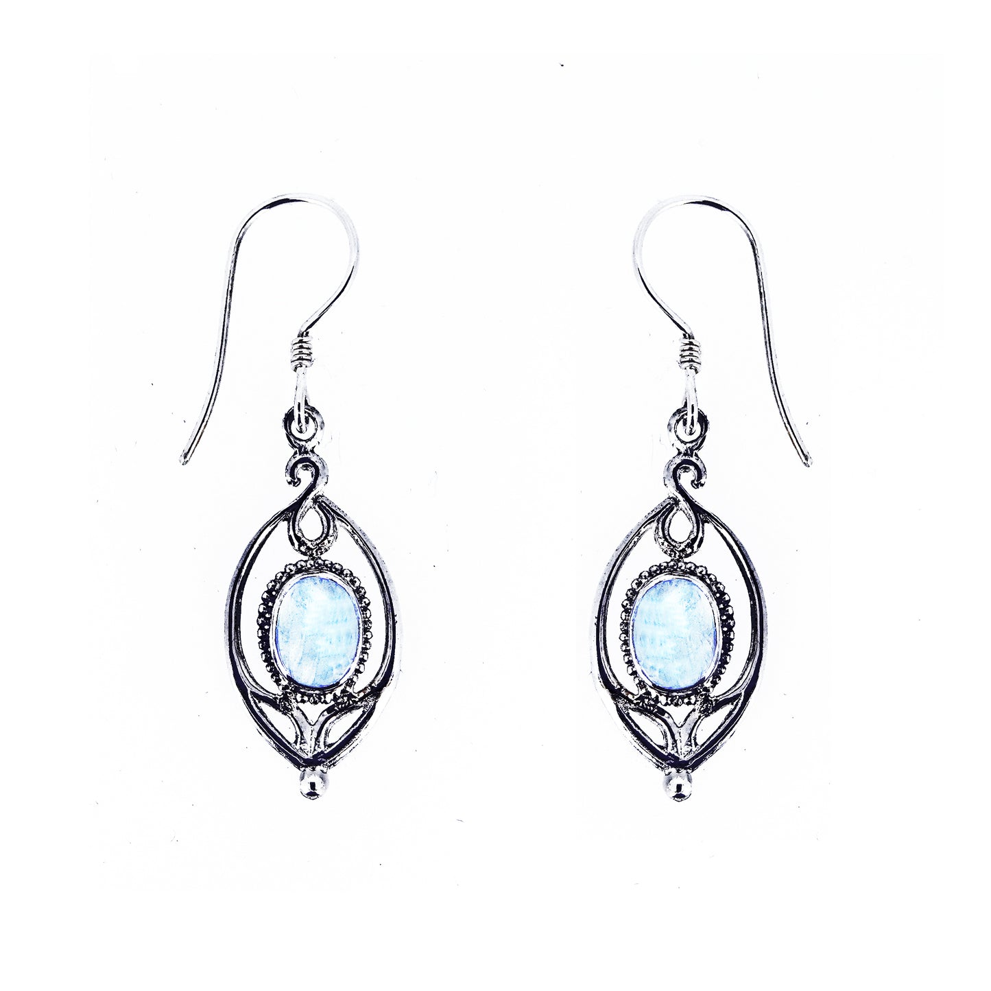 (257PBMS) Flower Drop Blue Moonstone Earrings