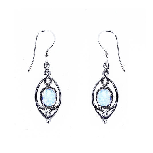 (257PBMS) Flower Drop Blue Moonstone Earrings