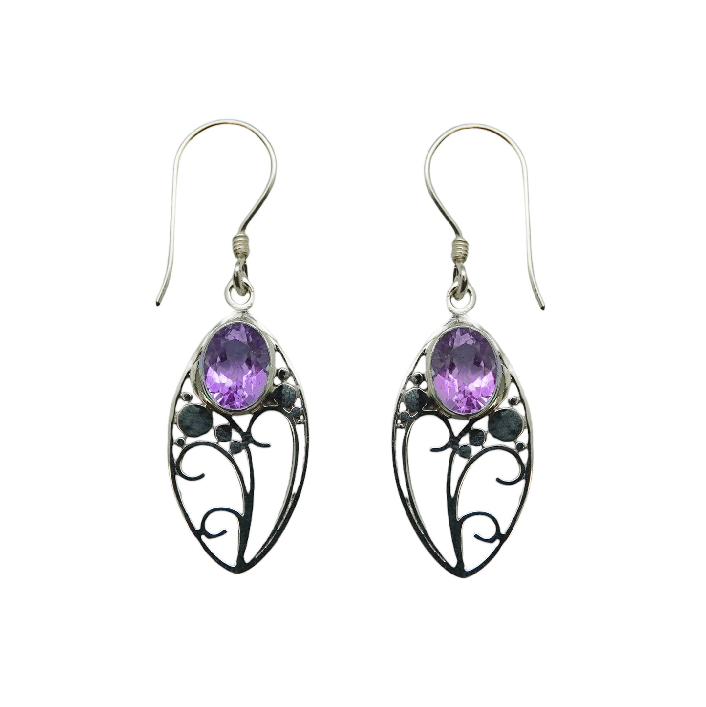 (258UAM) Amethyst Silver Oval Earring