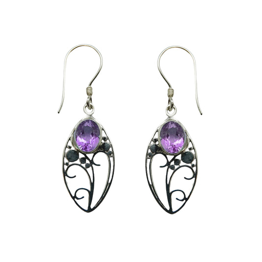 (258UAM) Amethyst Silver Oval Earring