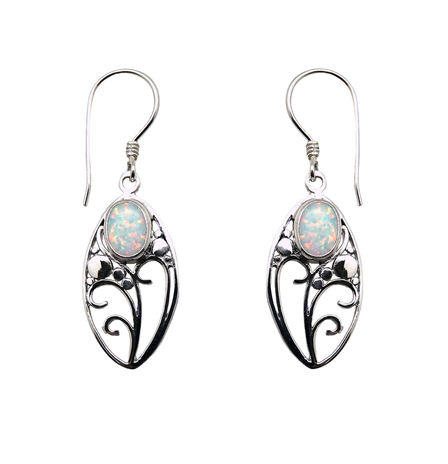 (258UOPS) Silver Earring with Created White Opal