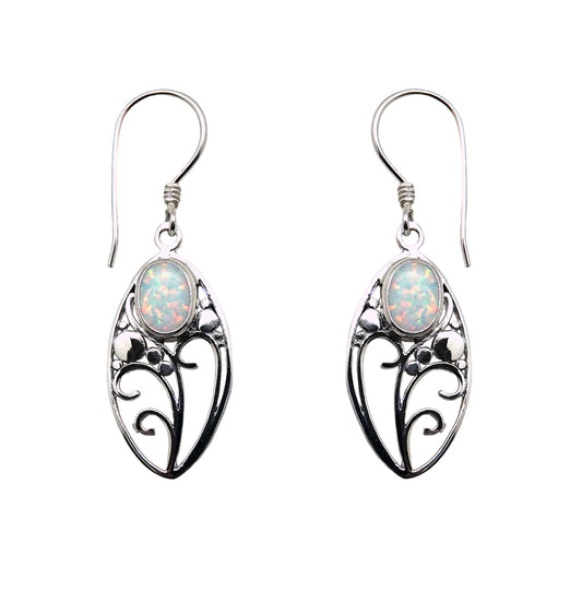 (258UOPS) Silver Earring with Created White Opal