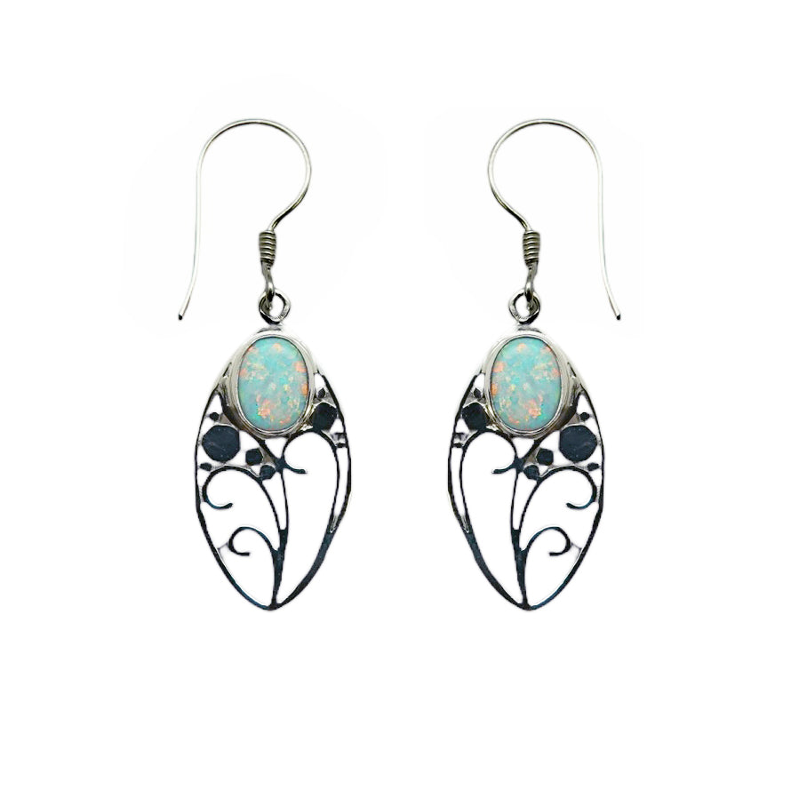 (258UOPS) Silver Earring with Created White Opal