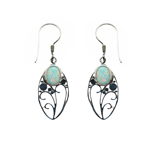 (258UOPS) Silver Earring with Created White Opal