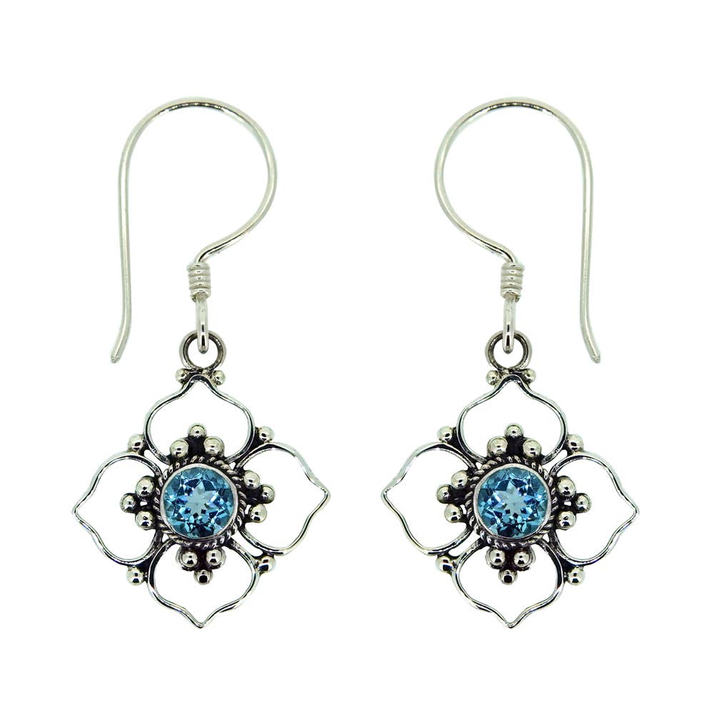 (267FBT) Blue Topaz Silver Earrings