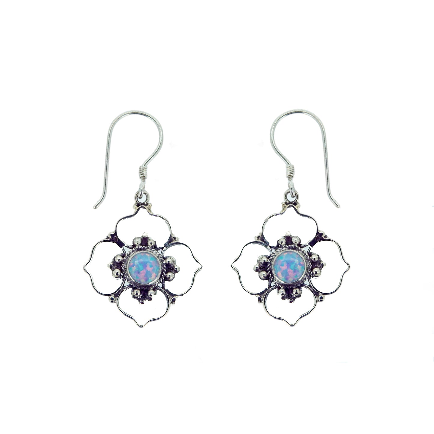 (267FOPSB) Lab Created Blue Opal Sterling Silver Earrings