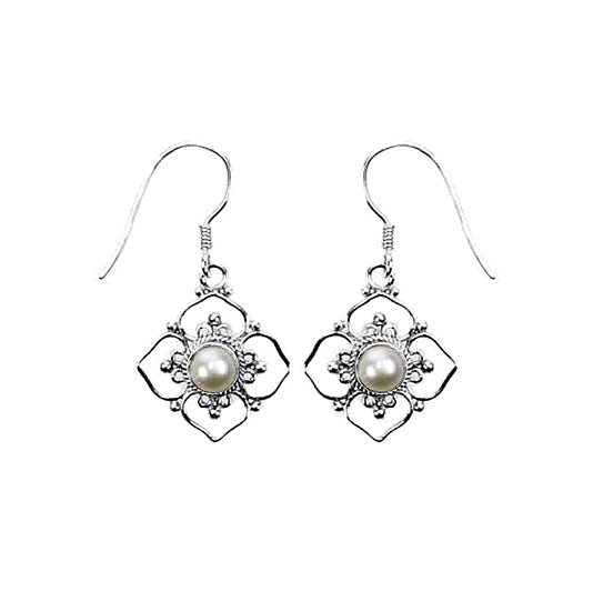 (267FPL) Flowered Framed Pearl Earrings