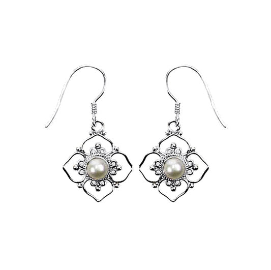 (267FPL) Flowered Framed Pearl Earrings