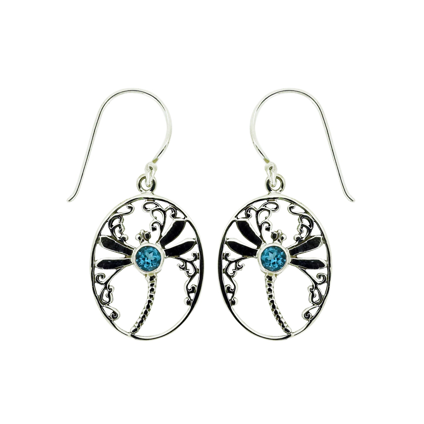 (268XBT) Dragonfly Oval Earrings with Blue Topaz