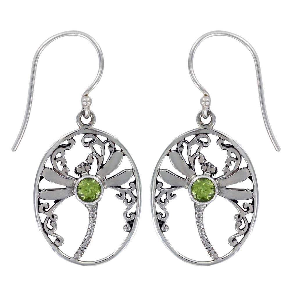 (268XPE) Peridot Silver Dragonfly Earrings