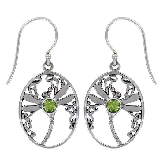 (268XPE) Peridot Silver Dragonfly Earrings