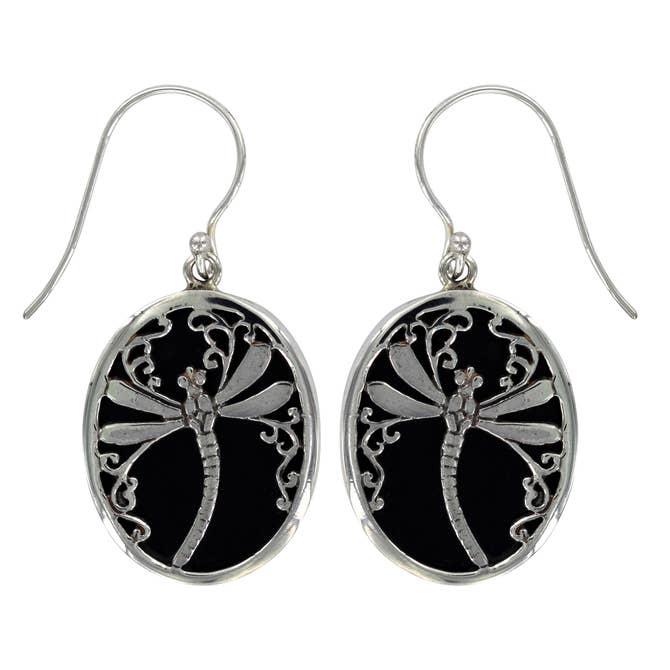 (269XDK) Dark Colored Shell Dragonfly Earring