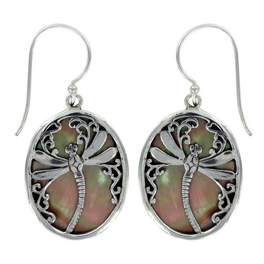 (269XTAN) Tan Mother Of Pearl Dragonfly Earring