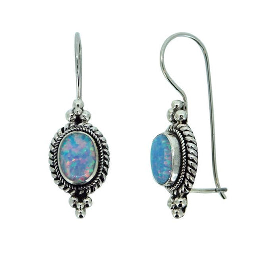 (272FOPSB) Bauble Framed Lab Created Blue Opal Earrings