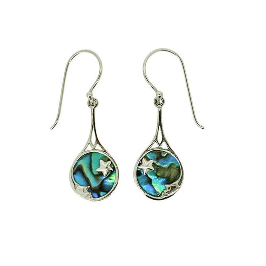 (274XPAUA) Paua Sterling Silver Moon/Star Earrings