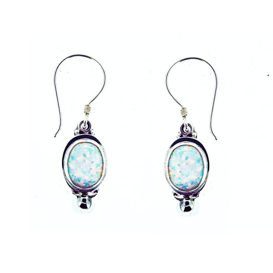 (285UOPS) Oval Synthetic White Opal 8x10 dangle earrings