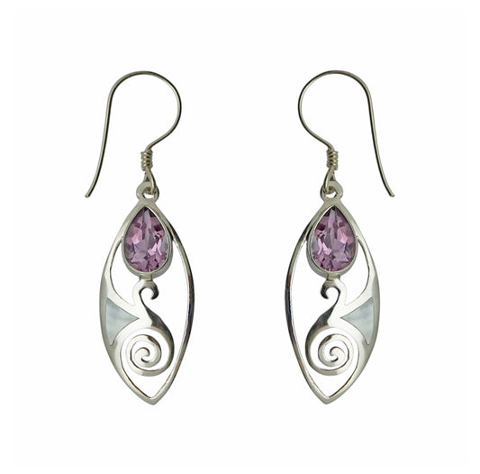 (SP288TAMMOP) Amethyst & Mother of Pearl Inlay Swirl Drop Earrings