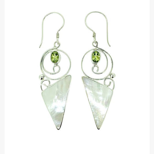 (297YPEMOP) Peridot with Triangle Mother Of Pearl Earrings