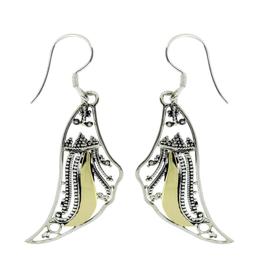 (313ASSBRS) Angel wings dangle earrings with a gold accent (brass)