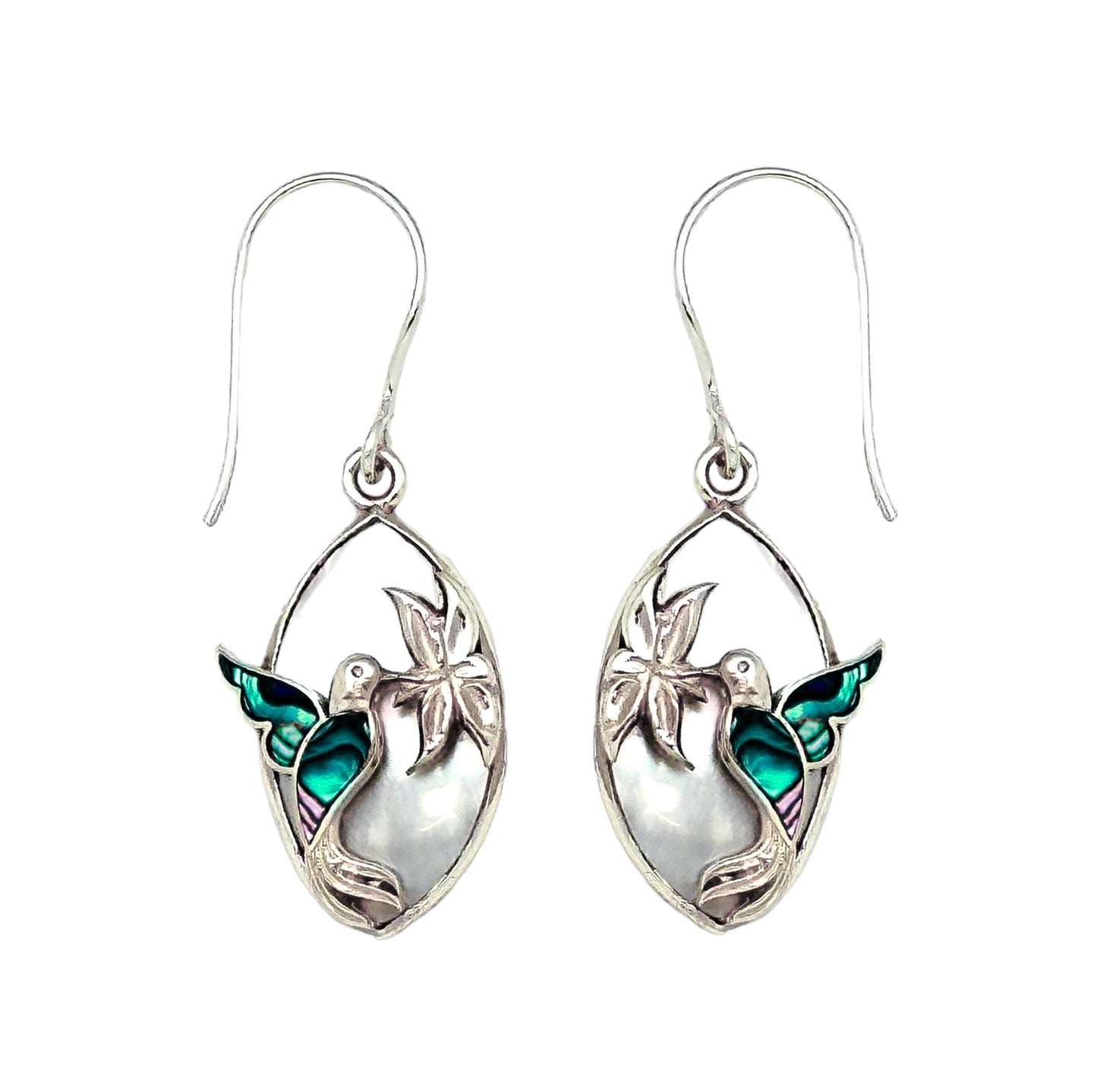 (315BMOPPAUA) Paua Hummingbird and Mother of Pearl Earring