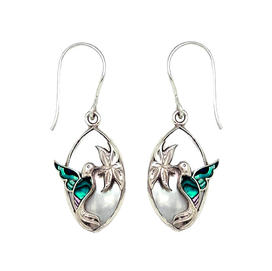 (315BMOPPAUA) Paua Hummingbird and Mother of Pearl Earring