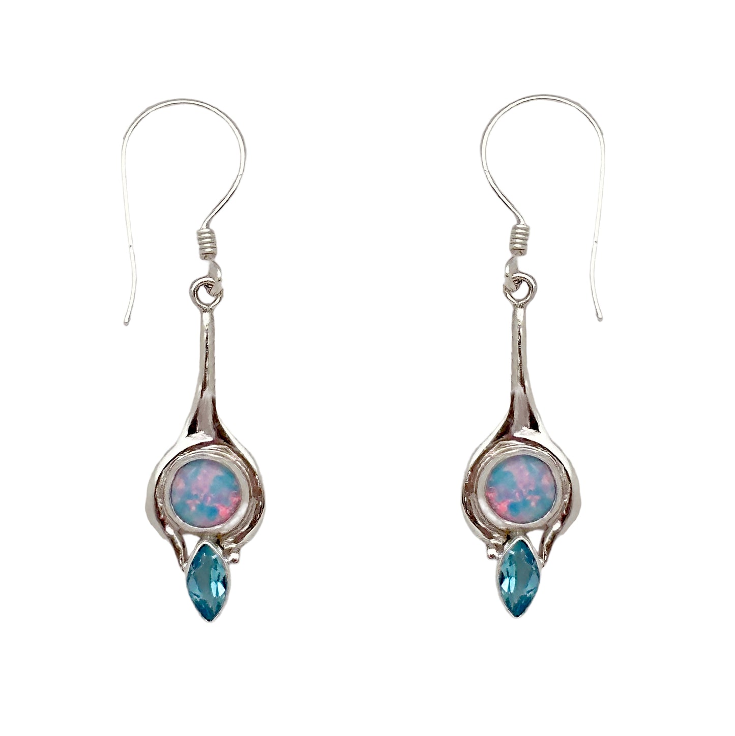 (319BOPSBBT) Lab Created blue opal with blue topaz earring