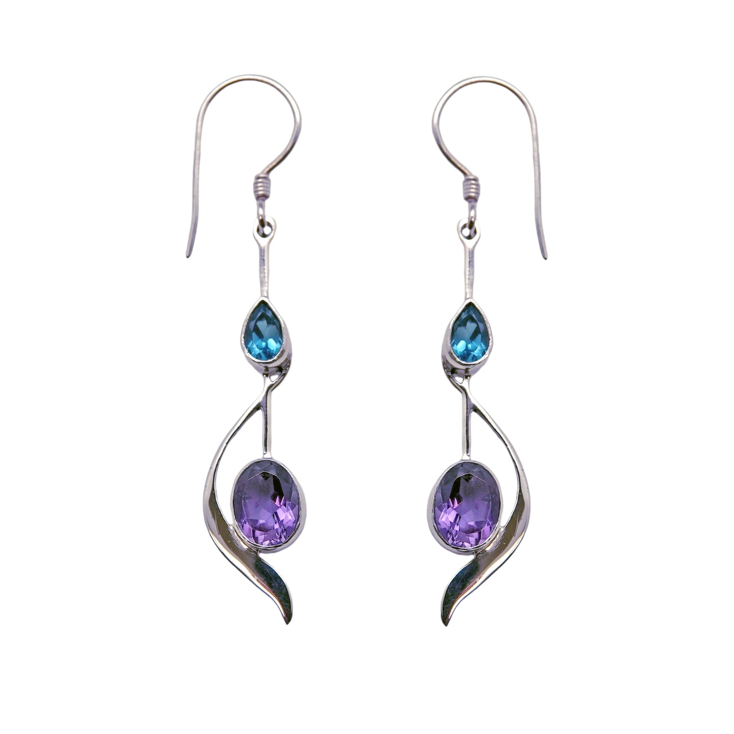 (320BTAM) Silver Multi Stone Earring in Blue Topaz and Amethyst