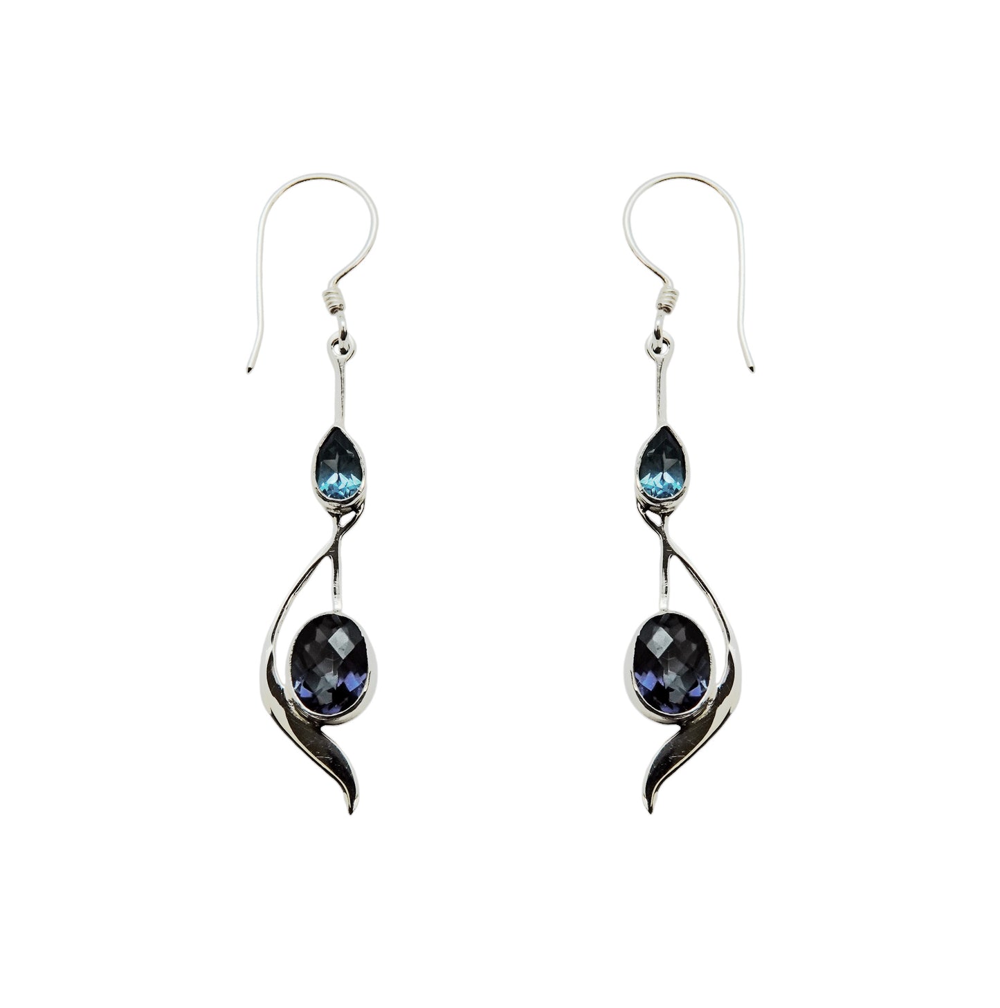 (320BTBQ) Multistone Silver Earring in Blue Topaz and Blue Quartz