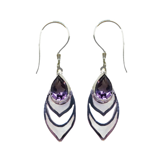 (322BAMMOP) Silver earring with amethyst and mother of pearl inlays