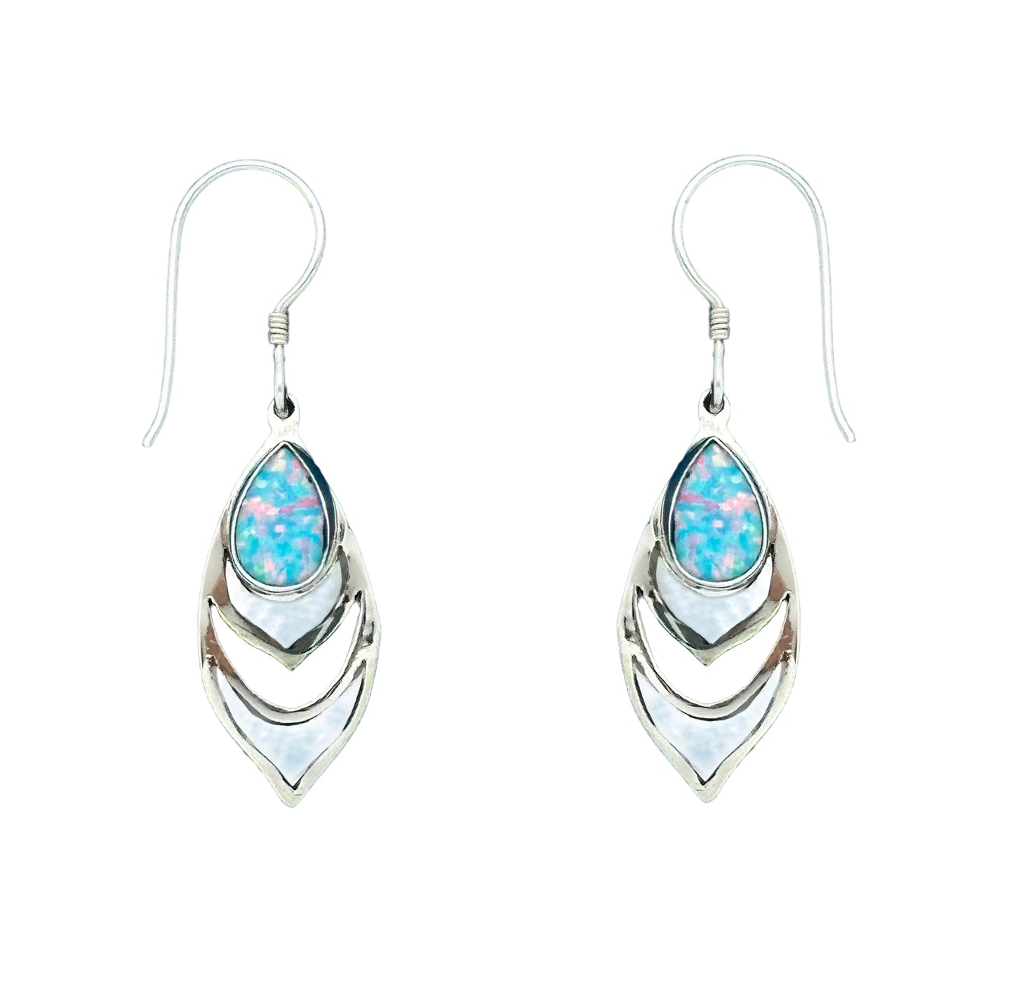 (322BOPSBMOP) silver earring with bemstone and shell inlay.