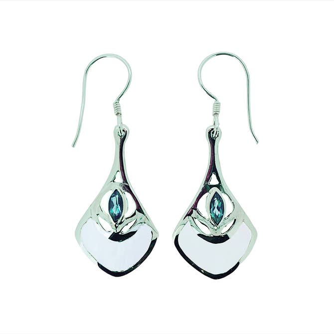 (326ABTMOP) Swiss Blue Topaz with Mother of Pearl Inlay Silver Earrings