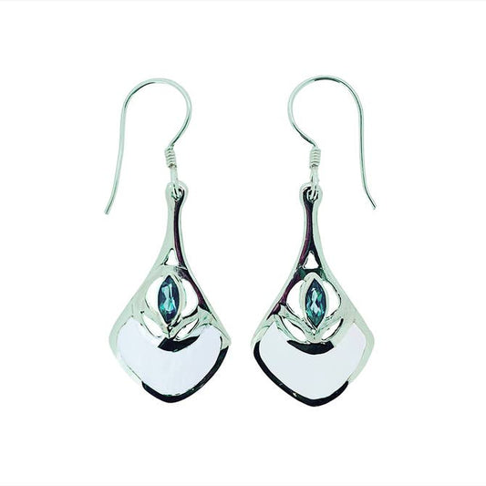 (326ABTMOP) Swiss Blue Topaz with Mother of Pearl Inlay Silver Earrings