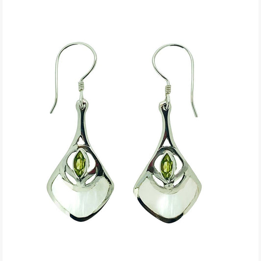 (326APEMOP) Peridot & Mother Of Pearl Inlay Silver Earrings