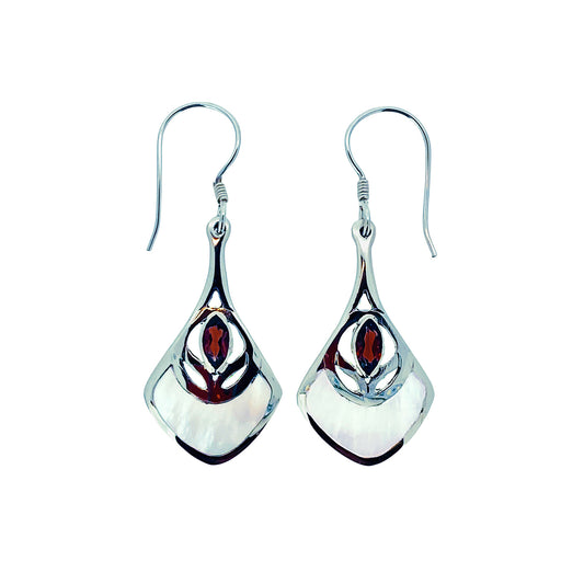 (326AGAMOP) Garnet & Mother Of Pearl Inlay Silver Earrings